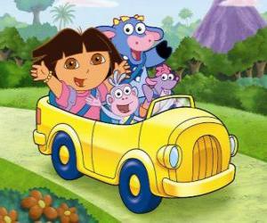 Puzzle Ντόρα και τους φίλους της σε ένα μικρό αυτοκίνητο